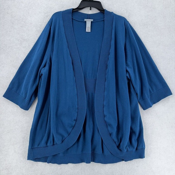 Catherines Blue Short Sleeve Slub Open Cardigan Sweater Cover Up Womens‎ 3X - Picture 1 of 8